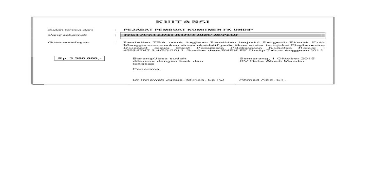 Contoh Format Kuitansi Kwitansi Pdf Document